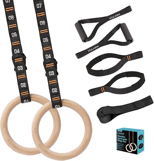 Vulken Wooden Gymnastic Rings (1600lbs)